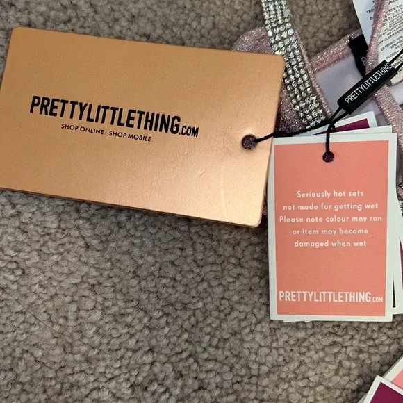 Pretty little thing baby pink diamanté glitter pool party bikini set - Picture 10 of 13